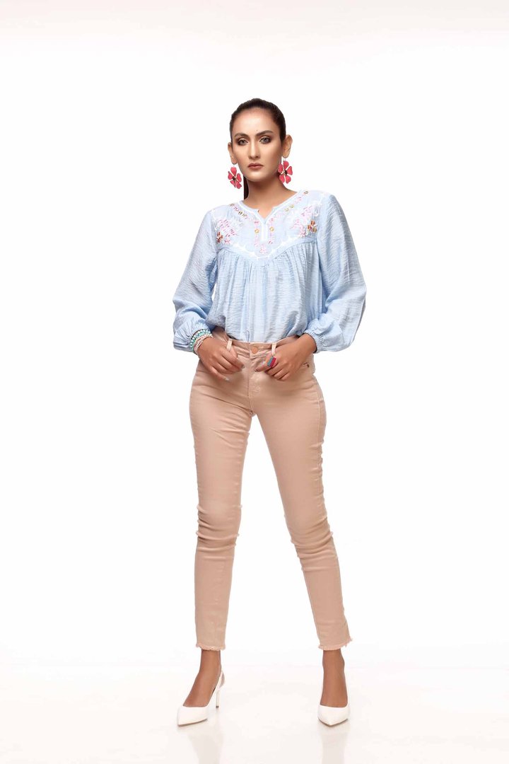 Ice Blue Embroidered Top